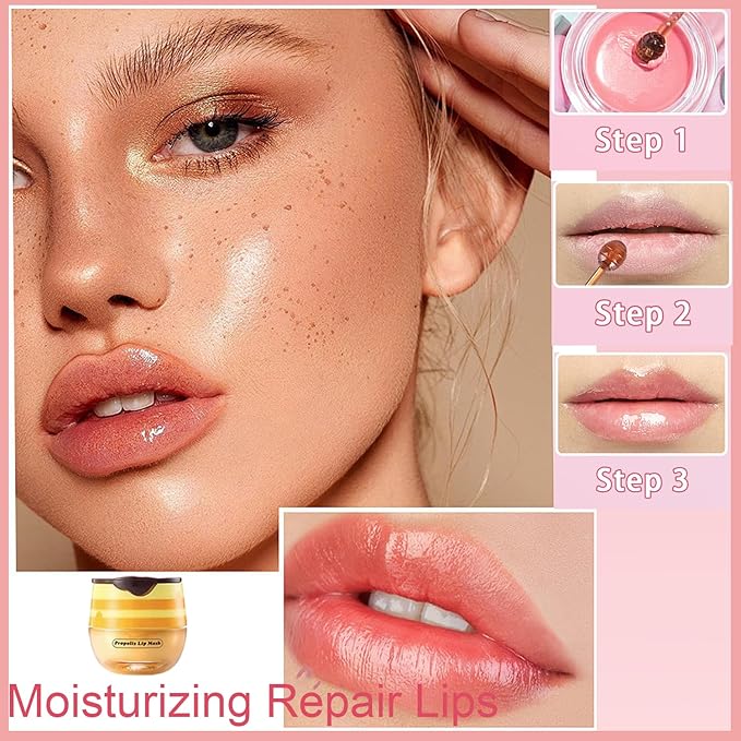 1 PCS Bee Lip Balm Honey Pot, Exfoliating Honey Bee Lip Balm Sleeping Lip Mask Overnight with Sticks, Honey Pot Lip Balm Prevention Dry Hydrating and Crack Lip Scrubs-VeraVaultWomen