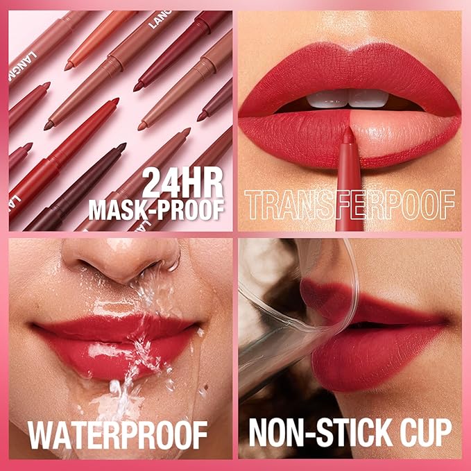 Jolilab Matte Lip Liner Set, Lip Makeup Set Natural Smooth Long-Lasting And Hydrating Beauty Daily Cosmetics Gift for Girls Easy-to-Use(12pcs