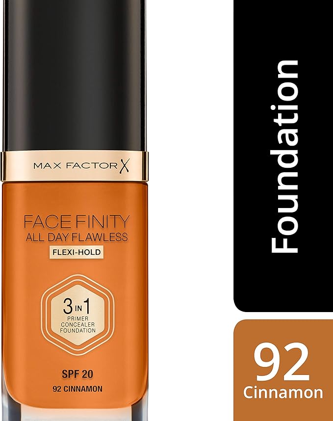 Max Factor Facefinity 3-in-1 All Day Flawless Foundation SPF 20#092 Cinnamon 7.05 Ounce-VeraVaultWomen