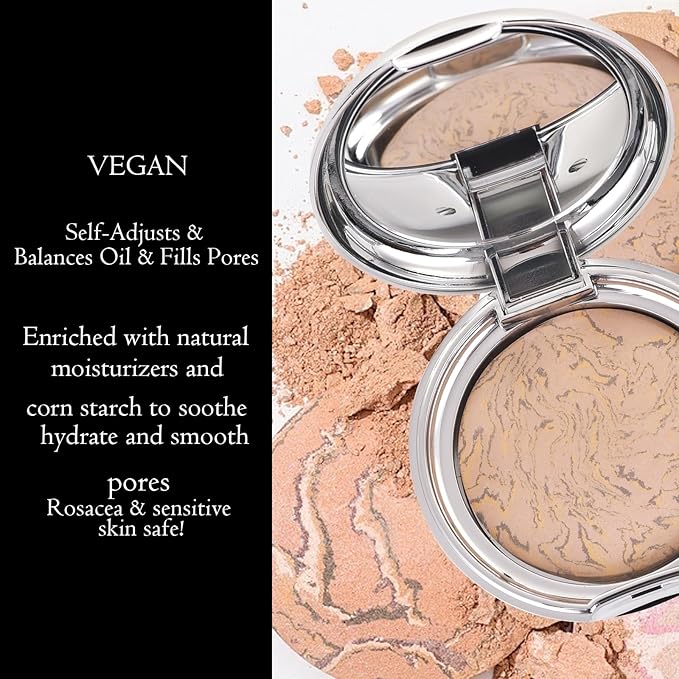 Marbleized Baked Foundation Makeup, Balance and Brighten Color Correcting Powder Foundation - Buildable Light to Medium Coverage - Demi-Matte Natural Finish (#003 MEDIUM, 0.32 Oz)-VeraVaultWomen