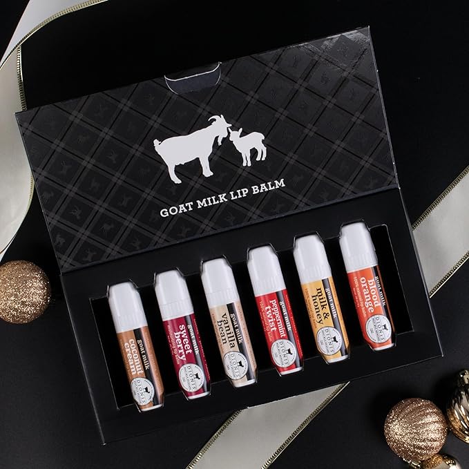 Dionis Goat Milk Lip Balm Deluxe Gift Box Set of 6 Vanilla, Coconut, Milk & Honey, Berry, Peppermint & Blood Orange Scented Chapstick - Shea Butter & Coconut Oil Gifts For Her, Protect & Restore Lips-VeraVaultWomen