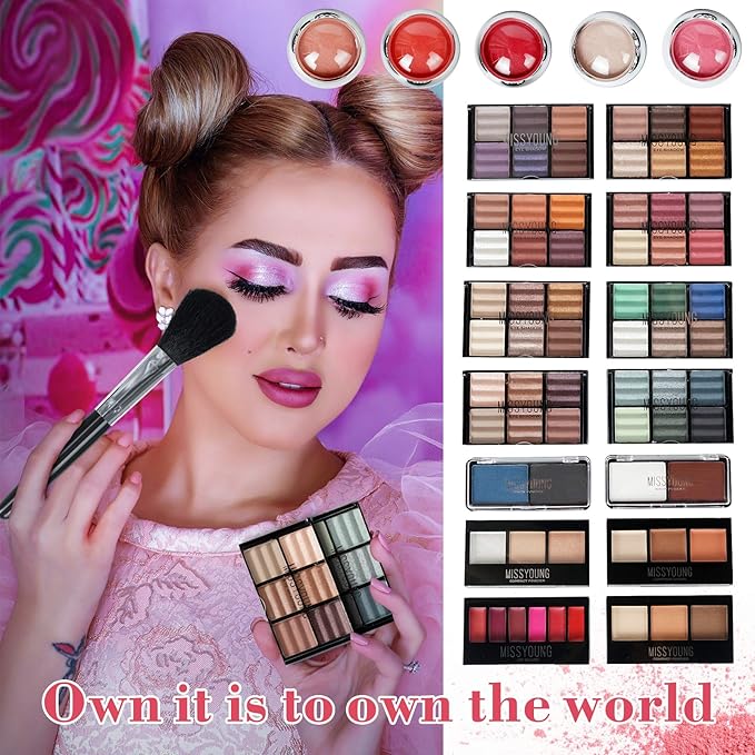 Make-up Box Set Multi-purpose Cosmetic Storage Beauty Case Professional Contain Eyeshadow Concealer Lip gloss Blusher Compact Powder Eyebrow and Makeup Pencil Brush #3-VeraVaultWomen