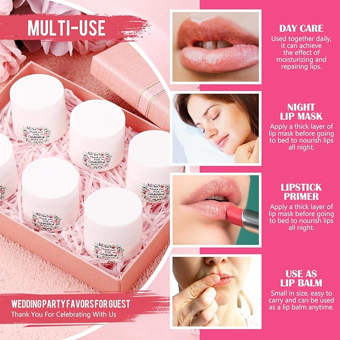 12 Pcs Thank You Lip Sleeping Mask Bulk Bridal Shower Gifts for Guests Thank You for Celebrating with Us Lip Mask Moisturize Nourish for Wedding Bridal Shower Favor Christmas Gift(Floral)-VeraVaultWomen