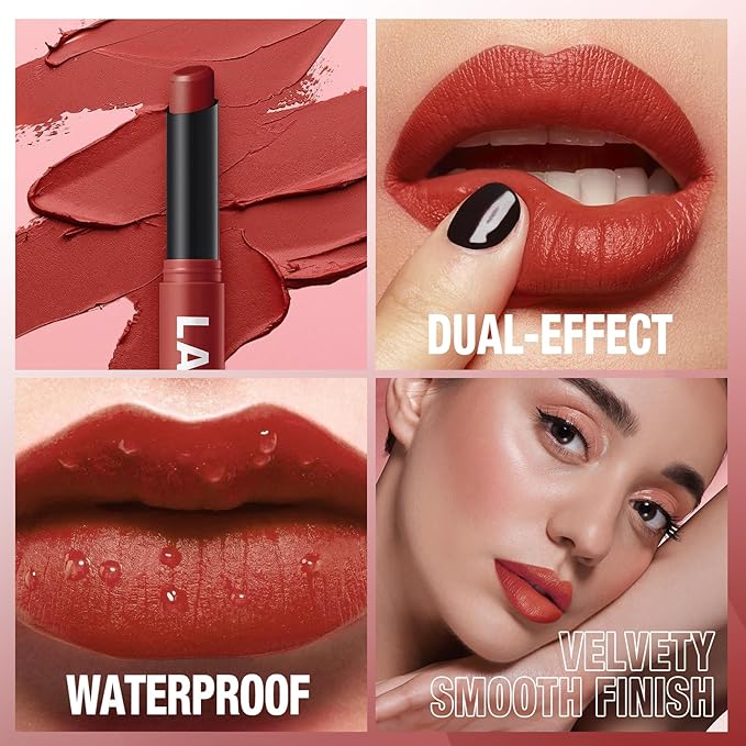 Jolilab 2 Pcs Velvet Matte Lipstick Nude Matte Soft Dark Color Stick Waterproof Long-Lasting Non-Stick Cup High Pigmented Lip Stick Lip Balm Beauty Cosmetics Gift for Girls(11#+12#