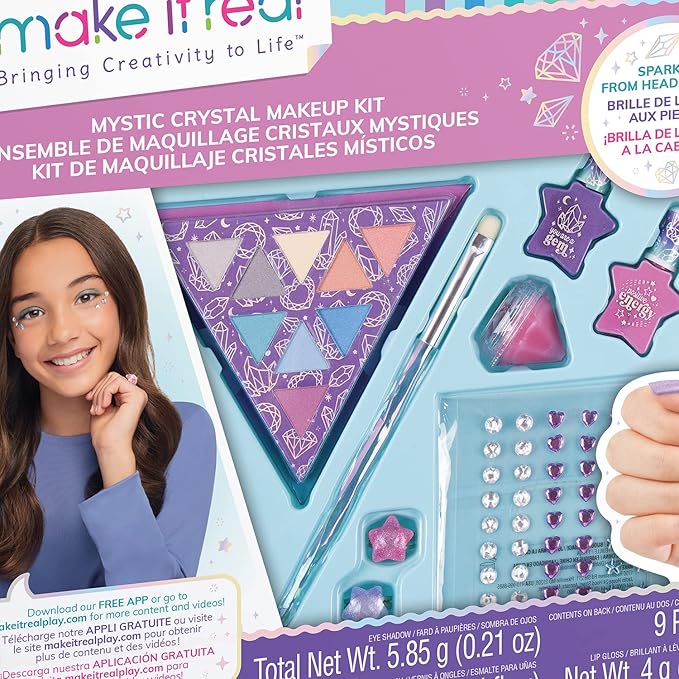 Make It Real: Mystic Crystal Makeup Kit - 9 Piece Tween Cosmetic Set, Sparkle Head To Toe, Rings-Eyes-Lips-Nails, Water-Based Nail Polish, You Are Magic, Take-Anywhere Cosmetic Set, Kids Ages 8+-VeraVaultWomen