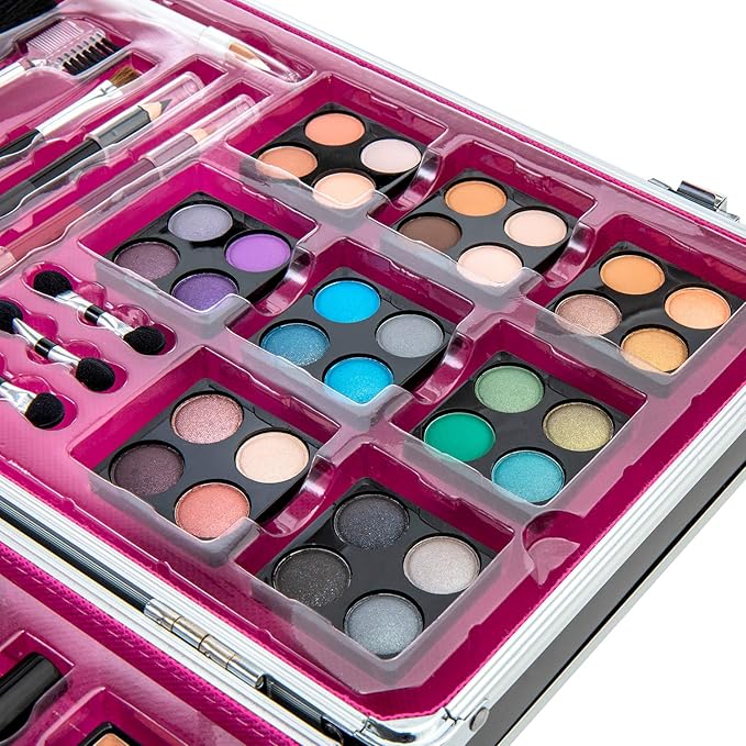 Makeup Kit Set - 32 Eye Shadows 6 Lip Glosses 2 Lip Gloss Wands 2 Lipsticks 1 Face Powder Duo 1 Blush Powder Duo 1 Mascara - Case with Carrying Handle-VeraVaultWomen