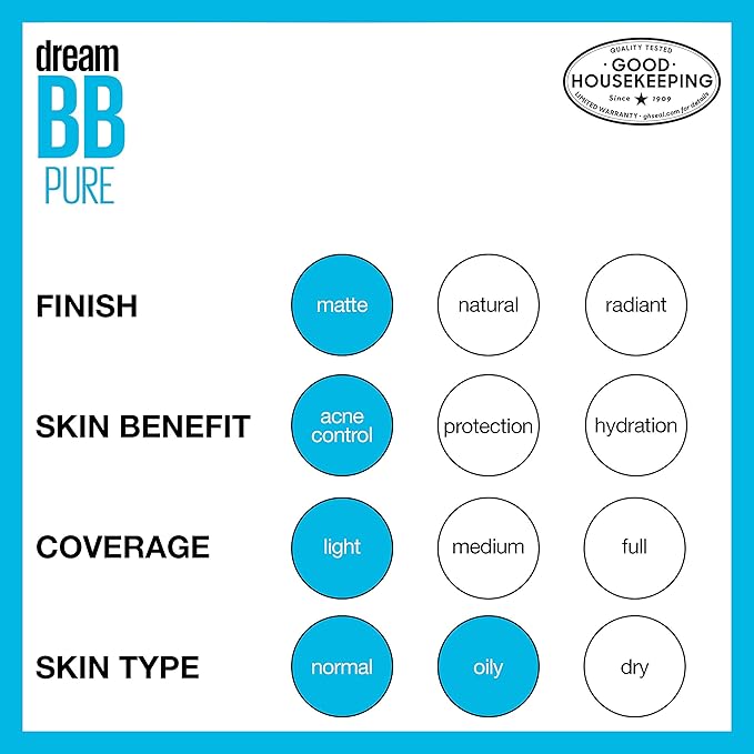 Maybelline Dream Pure Skin Clearing BB Cream, 8-in-1 Skin Perfecting Beauty Balm With 2% Salicylic Acid, Sheer Tint Coverage, Oil-Free, Deep, 1 Count-VeraVaultWomen