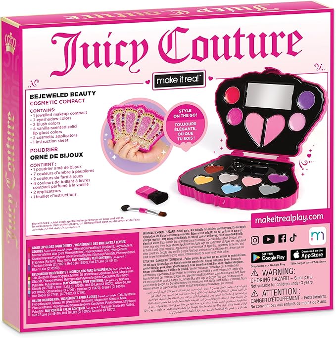 Make It Real: Juicy Couture Bejeweled Beauty Cosmetic Compact - Glam for Eyes, Lips & Face, Crown Shaped Makeup Case, Girls & Kids Ages 6+-VeraVaultWomen