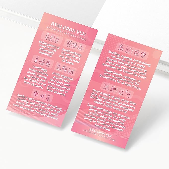 100 Pack - Premium Hyaluron Pen Lip Filler Aftercare Instructions Card 2 x 3.5" Accessories Supplies Kit Care - HP01A100_N-VeraVaultWomen