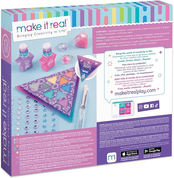 Make It Real: Mystic Crystal Makeup Kit - 9 Piece Tween Cosmetic Set, Sparkle Head To Toe, Rings-Eyes-Lips-Nails, Water-Based Nail Polish, You Are Magic, Take-Anywhere Cosmetic Set, Kids Ages 8+-VeraVaultWomen