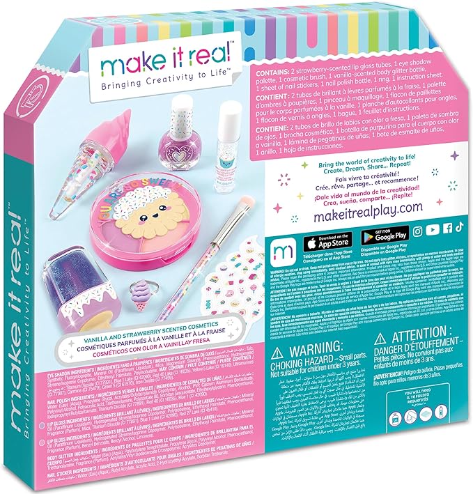 Make It Real: Candy Shop Cosmetic Set - 9 pcs, Vanilla & Strawberry Scented Cosmetics, Ice-Cream Shaped Glosses, Beauty Kit, Tweens, Girls & Kids Ages 8+-VeraVaultWomen