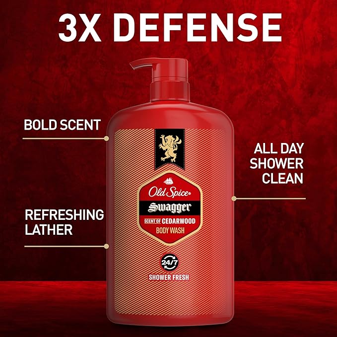 Old Spice Body Wash for Men, 24/7 Shower Fresh with Lasting Scent, Red Collection, Swagger with Cedarwood Scent, 33.4 fl oz (Pack of 4)-VeraVaultWomen