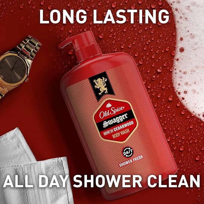 Old Spice Body Wash for Men, 24/7 Shower Fresh with Lasting Scent, Red Collection, Swagger with Cedarwood Scent, 33.4 fl oz (Pack of 4)-VeraVaultWomen