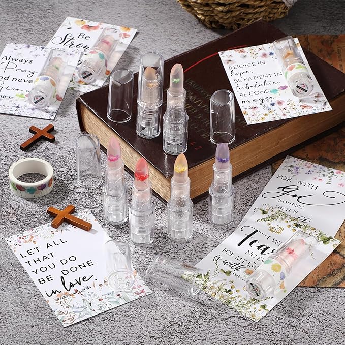 12 Sets Christian Lip Balms with Inspirational Bible Verse Card Bulk Gifts for Women Flower Sign Taste Lip Balm with Tag for Employee Coworker Teacher Family Church Wedding Favor-VeraVaultWomen