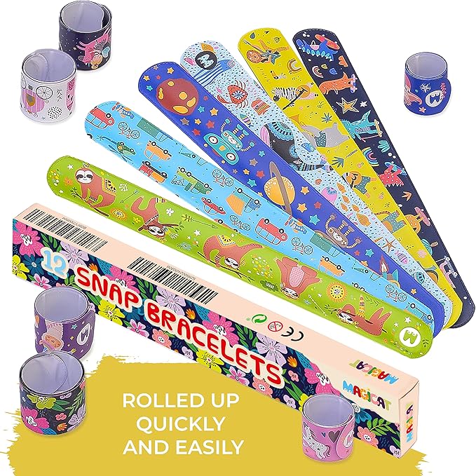 Magicat Premium Slap Bracelets - 12 Fun Snap Bracelets for Kids - Girls and Boys Birthday Party Gift, Classroom Prizes and Basket Stuffers - Slap Bracelets for Kids - Unicorn, Robot, Princess-VeraVaultWomen