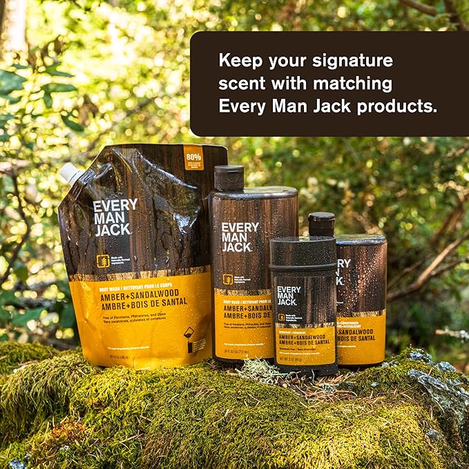Every Man Jack Amber + Sandalwood Mens Body Wash for All Skin Types - Cleanse, Hydrate, and Smell Great - Free of Parabens, Phtalates, and Dyes - 33.8 fl oz (2 Pack)-VeraVaultWomen