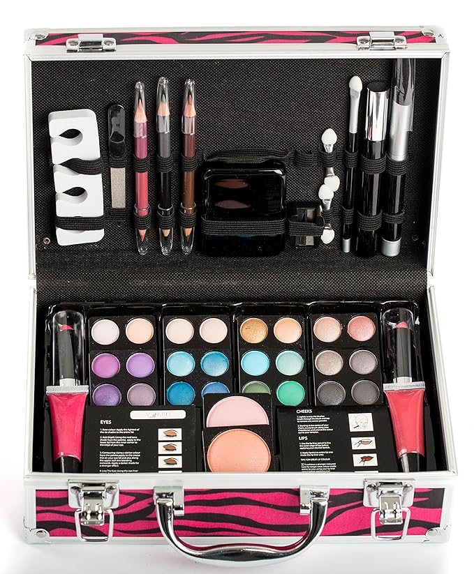 Makeup Kit Gift Set - 51 Piece - 32 Eye Shadows, 2 Blushes, 2 Lip Glosses, 2 Lipsticks, 2 Eye Liner Pencils, 1 Lip Liner Pencil, 1 Mascara - Case with Carrying Handle-VeraVaultWomen