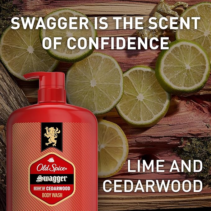 Old Spice Body Wash for Men, 24/7 Shower Fresh with Lasting Scent, Red Collection, Swagger with Cedarwood Scent, 33.4 fl oz (Pack of 4)-VeraVaultWomen