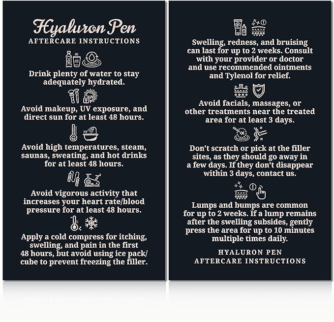 100 Pack - Premium Hyaluron Pen Lip Filler Aftercare Instructions Card 2 x 3.5" Accessories Supplies Kit Care - HP20A100_N-VeraVaultWomen