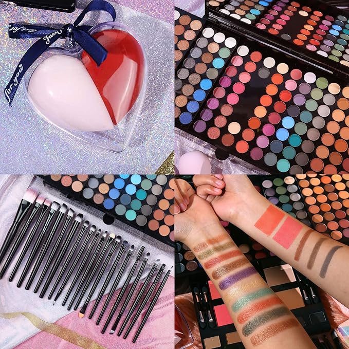 Makeup Gift Sets For Women - 190 Colors Makeup Palette Include Eyeshadow, Blushes, Eyebrow Powder,Eye Pencil,Mirror+20Pcs Makeup Brushes+Eyeshadow Primer+2Pcs Sponge Puff Make Up Set (Makeup Set A)-VeraVaultWomen