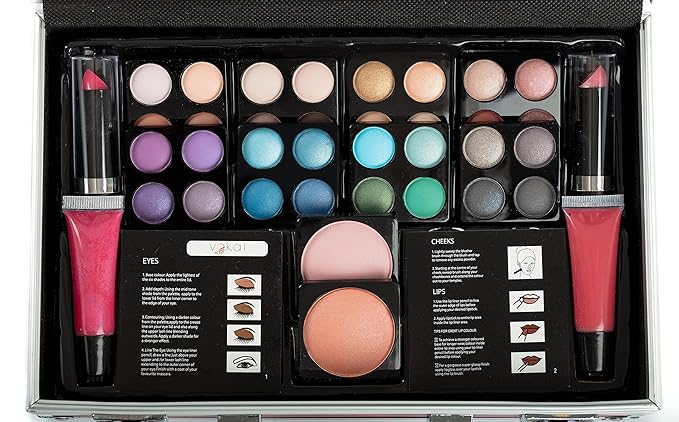 Makeup Kit Gift Set - 51 Piece - 32 Eye Shadows, 2 Blushes, 2 Lip Glosses, 2 Lipsticks, 2 Eye Liner Pencils, 1 Lip Liner Pencil, 1 Mascara - Case with Carrying Handle-VeraVaultWomen