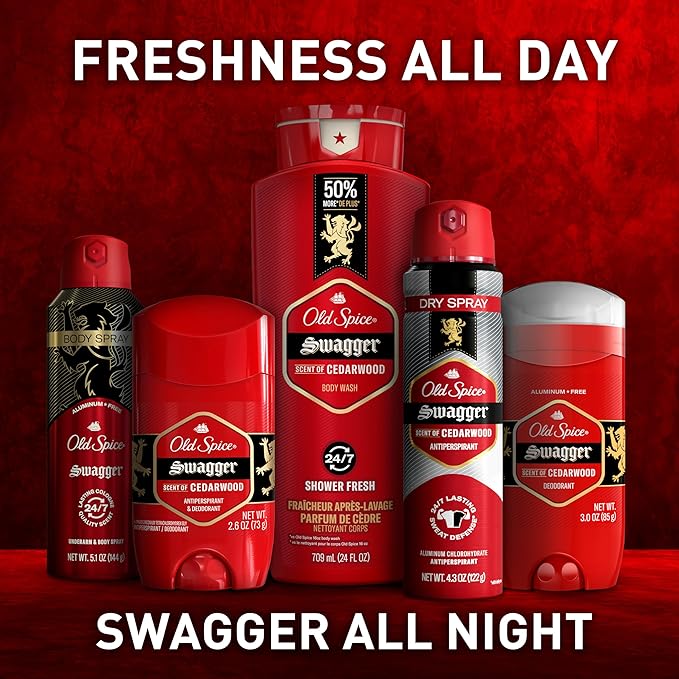 Old Spice Body Wash for Men, 24/7 Shower Fresh with Lasting Scent, Red Collection, Swagger with Cedarwood Scent, 33.4 fl oz (Pack of 4)-VeraVaultWomen