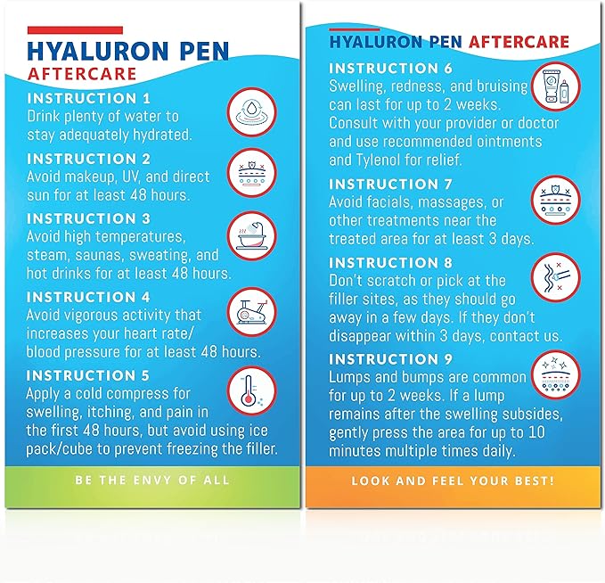 100 Pack - Premium Hyaluron Pen Lip Filler Aftercare Instructions Card 2 x 3.5" Accessories Supplies Kit Care - HP12A100_N-VeraVaultWomen