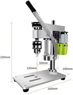 RATTMMOTOR DIY Benchtop Drilling Machine 110V-220V, Mini Desktop Variable Speed Drill Press 12mm Stroke, 3000RPM 795 Motor with Bench Vise Clamp, B10 Drill Chuck 0.6-6.5mm for CNC Machining