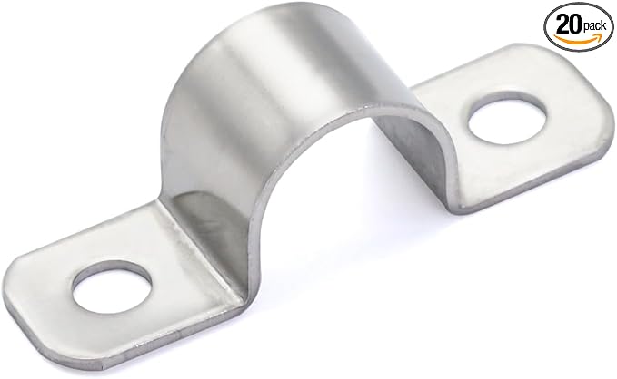 3/8 Inch Stainless Steel Conduit Clamps 2 Hole Pipe Clamps U Pipe Bracket Conduit Fixing Clips, Universal Clamp for Cylindrical Components - Fits OD 10 mm (Approx.3/8") | 20 Pcs