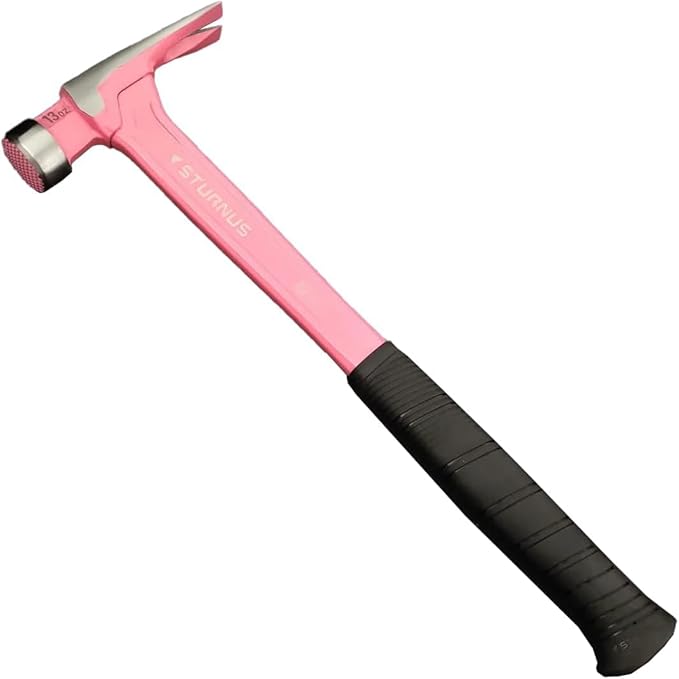 Sturnus Pink 13oz Velocity Rip Claw Hammer – 13oz, Lightweight Aluminum & Ergonomic, Pro-Grade with Anti-Vibration Grip (Milled Face, Long Handle)