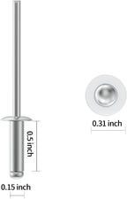 170pcs 5/32" x 1/2" Aluminum Blind Rivets, 4 x 12mm Pop Rivets,Rivets for Metal,Silver-(VG10105)