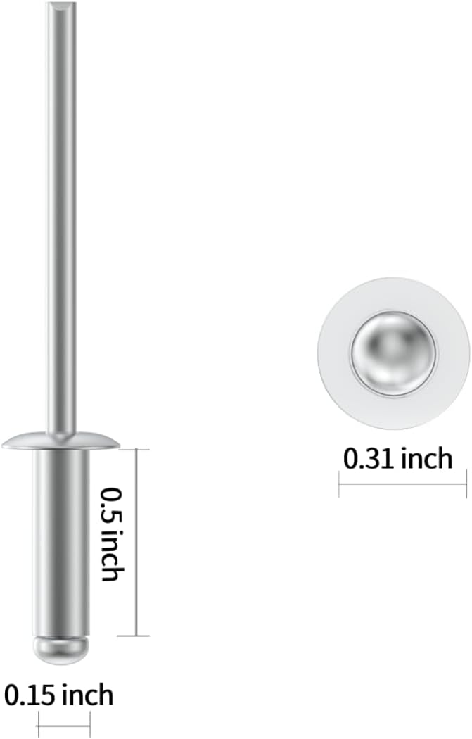 170pcs 5/32" x 1/2" Aluminum Blind Rivets, 4 x 12mm Pop Rivets,Rivets for Metal,Silver-(VG10105)