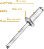 Linkup 600pcs 15 Sizes Pop Rivets Assortment Kit,Aluminum Rivets, Silver pop rivet set including 3/32" 1/8" 5/32" 3/16" 1/4" blind rivets for metal Dome Head rivet kit