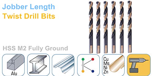 6PCS, 23/64" Black and Gold Finish,Drill Bits