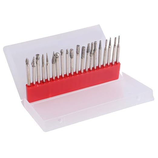 Diamond Burr Bit Set for Dremel Tool Glass Tile Stone Bits Engraving Bur Kit Masonry Grinding Carving Rock Shaping Jewelry Drill Rotary Burrs Lapidary Working Etching Accessory 1/8” Shank Burs - 20pc