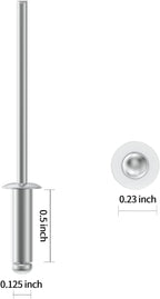 (260Pcs) 1/8" x 1/2" Aluminum Blind Rivets, 3.2 x 12mm Pop Rivets,Rivets for Metal,Silver-(VG10103)