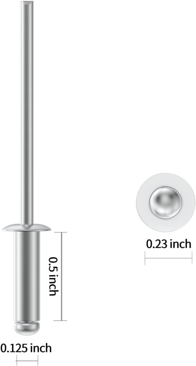 (260Pcs) 1/8" x 1/2" Aluminum Blind Rivets, 3.2 x 12mm Pop Rivets,Rivets for Metal,Silver-(VG10103)
