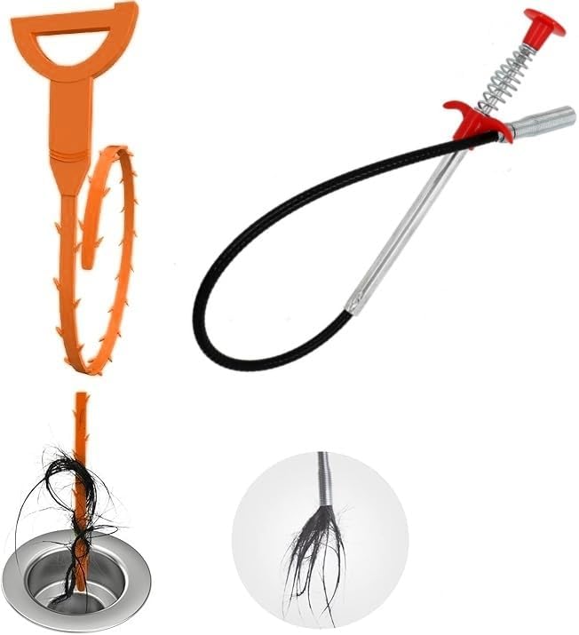 Drain Snake with Bendable Hose & 4 Claws - Flexible Hair Drain Clog Remover Tool for Sink, Toilet, Shower, and Tight Spaces, Grabber Claw Pick Up Reacher for Clogged Drains Cleaning (23.6in)