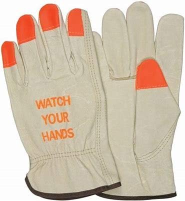 Hi Vis Leather Work Gloves (Watch Your Hands - Orange Tips) (Small)
