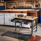 48x24 Inch Heavy-Duty Adjustable Workbench with Rubber Wood Top – 2000LB Capacity Mobile Garage Workstation with Drawer, Ideal for Workshop, DIY & Tool Storage