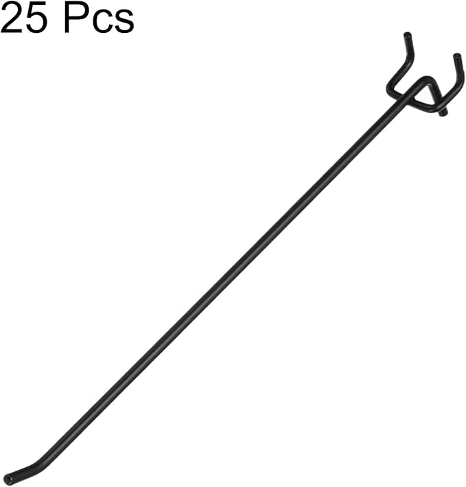 HARFINGTON 25pcs Pegboard Shelving Hooks 10" Stainless Steel Peg Board Display Hook Hanging Holders Wall Mount Organize Tools for Workbench Garage Kitchen Store, Black