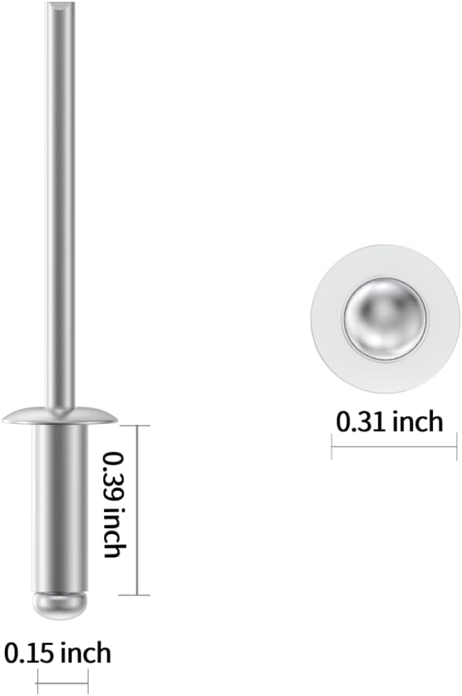 170pcs 5/32" x 3/8" Aluminum Blind Rivets, 4 x 10mm Pop Rivets,Rivets for Metal,Silver-(VG10104)