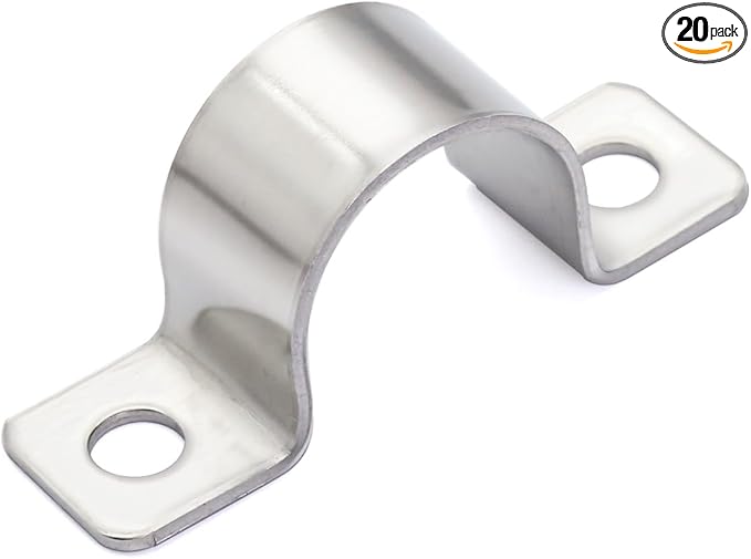 5/8 Inch Stainless Steel Conduit Clamps 2 Hole Pipe Clamps U-Shape Bracket Conduit Fixing Clips, Universal Clamp for Cylindrical Components - Fits OD 16 mm (Approx.5/8") | 20 Pcs