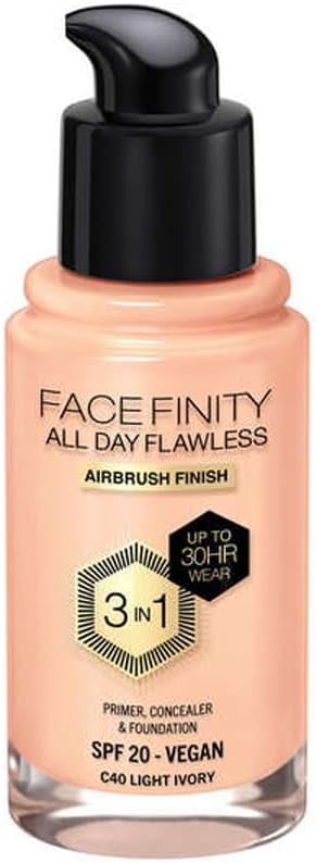 Max Factor Facefinity All Day Flawless 3 In 1 Foundation SPF 20, No. 40 Light Ivory-VeraVaultWomen