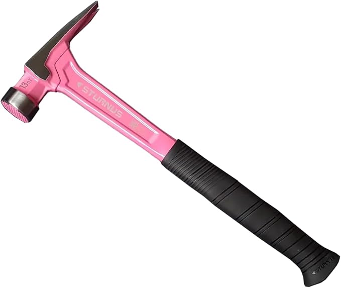 Sturnus Pink 13oz Velocity Rip Claw Hammer – 13oz, Lightweight Aluminum & Ergonomic, Pro-Grade with Anti-Vibration Grip (Milled Face, Short Handle)