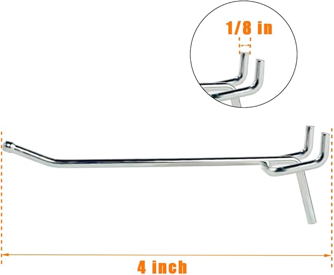 Pegboard Hooks,50-Pack,4 Inch L Shape Small Galvanized Pegboard Hooks Suitable for 1/8 and 1/4 inch pegboard,Metal Pegboard Hooks for Garage,Office,Kitchen,Store