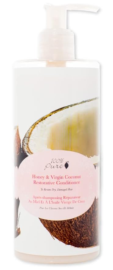 100% PURE Honey & Virgin Coconut Restorative Conditioner Moisturizer & Repair Replenishing Nutrient Boost for Dry Damaged Hair, Promotes Healthy Growth for Women & Men - Sulfate Free - 13 Fl Oz-VeraVaultWomen