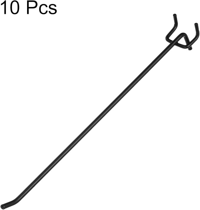 HARFINGTON 10pcs Pegboard Shelving Hooks 10" Stainless Steel Peg Board Display Hook Hanging Holders Wall Mount Organize Tools for Workbench Garage Kitchen Store, Black