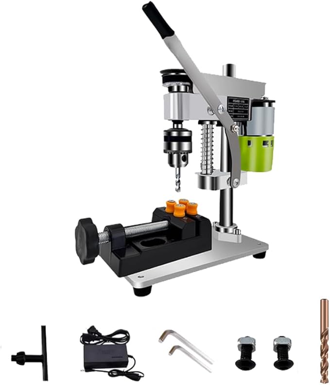 RATTMMOTOR DIY Benchtop Drilling Machine 110V-220V, Mini Desktop Variable Speed Drill Press 12mm Stroke, 3000RPM 795 Motor with Bench Vise Clamp, B10 Drill Chuck 0.6-6.5mm for CNC Machining