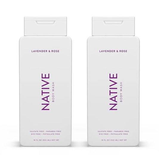 Native Body Wash Contains Naturally Derived Ingredients | For Women & Men, Sulfate, Paraben, & Dye Free Leaving Skin Soft and Hydrated | Lavender & Rose 18 oz - 2 Pk-VeraVaultWomen